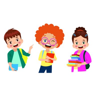 Farklı duruşlardaki öğrencilerin vektör illüstrasyonu