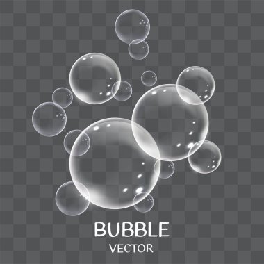 Gerçekçi sabun köpükleri seti. Şeffaf arkaplanda izole edilmiş gerçekçi sabun köpükleri.