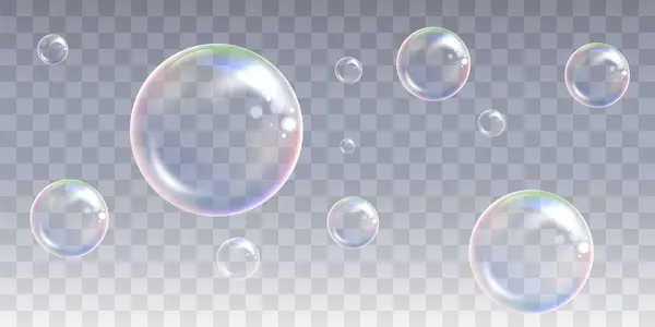 Set Burbujas Jabón Realista Burbujas Jabón Realistas Aisladas Sobre Fondo — Archivo Imágenes Vectoriales