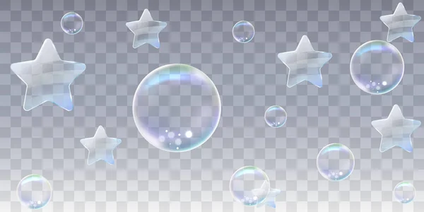 Realistische Zeepbellen Gezet Realistische Zeepbellen Geïsoleerd Transparante Achtergrond — Stockvector