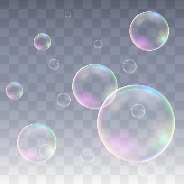 Realistické Mýdlové Bubliny Realistické Mýdlové Bubliny Izolované Průhledném Pozadí — Stockový vektor