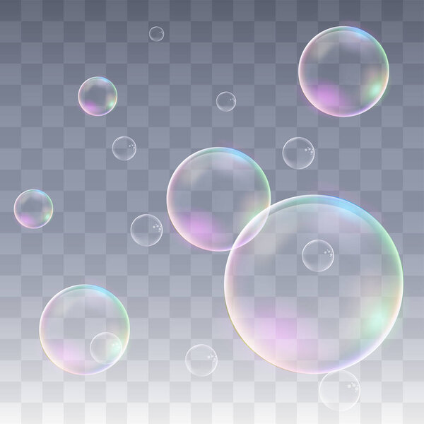 Realistic soap bubbles set. Realistic soap bubbles isolated on transparent background.