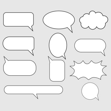 Beyaz arkaplanda izole edilmiş konuşma baloncukları kümesi