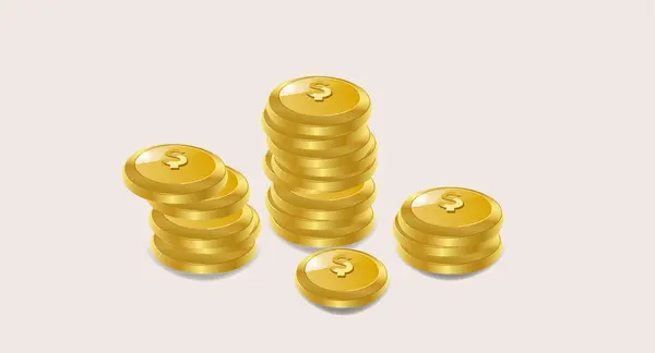 Золоті Монети Стоять Ізольовані Білому Тлі — стоковий вектор