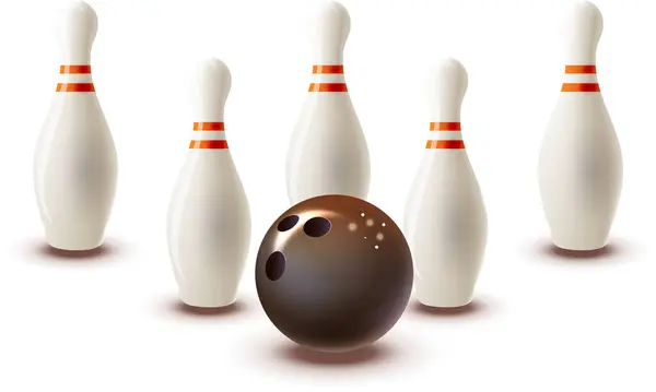 Bowlingball Und Pins Isoliert Auf Weißem Hintergrund — Stockvektor