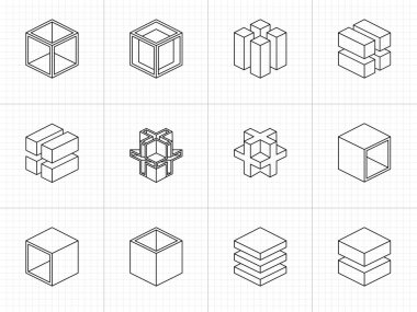 İzometrik geometrik şekil kümesi