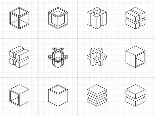 set of isometric geometric shape
