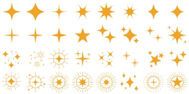 Altın yıldızlar belirlendi. Altın yıldız koleksiyonu, parlak ve altın yıldızlar..