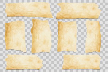 Buruşmuş kağıt kağıtları, beyaz üzerine izole edilmiş vektör illüstrasyonu