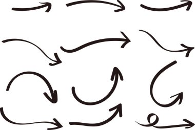 Siyah ve beyaz oklar kümesinin vektör çizimi