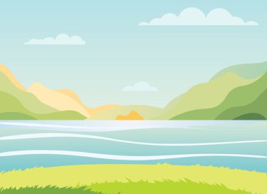 Sakin bir göl ve bereketli dağları olan sakin bir manzara.