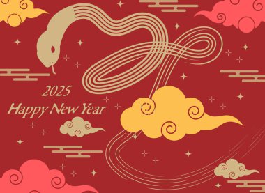 Yeni yıl kartı 2025, Yılan altın arka planı.