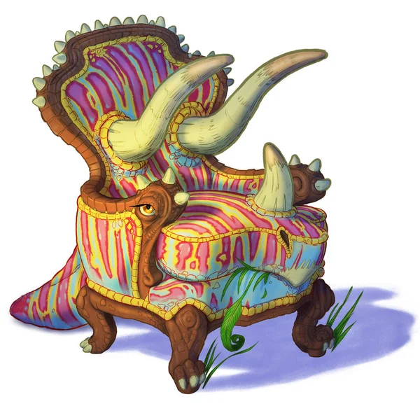 Мультфильм Иллюстрация Рисунка Трицератопса Динозавра Сочетании Легким Стулом Креслом Известный — стоковое фото