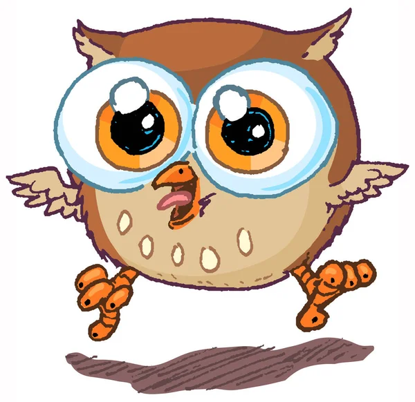 Vector Cartoon Clip Art Illustration Cute Happy Owl Mascot Jumping — Stock Vector
