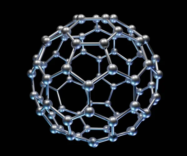 Kohlenstoff Nanostruktur Namens Fullerene Auf Dem Schwarzen Hintergrund — Stockfoto