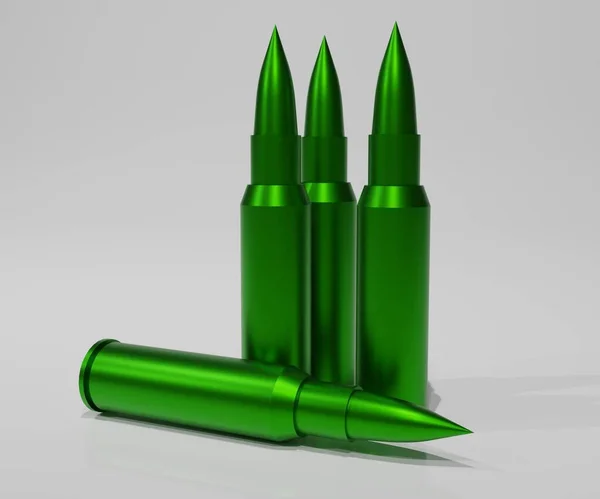 Green Bullet Green Ammunition Green Ammo Arrayed Normal Bullets Rendered — Stock Photo, Image