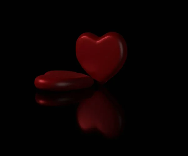 Red Hearts Scattered Black Background Rendering — Stock Photo, Image