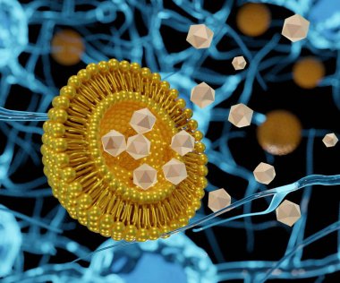 Nanotıp ilaç teslimatı için liposom kapsüllemesi nörodejeneratif hastalık 3D