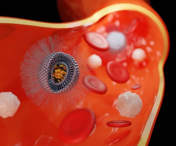 赤と白の血液細胞と血流中のナノメディシン — ストック写真