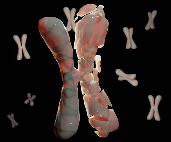 Isolated fractured chromosome or genetic material 3d rendering