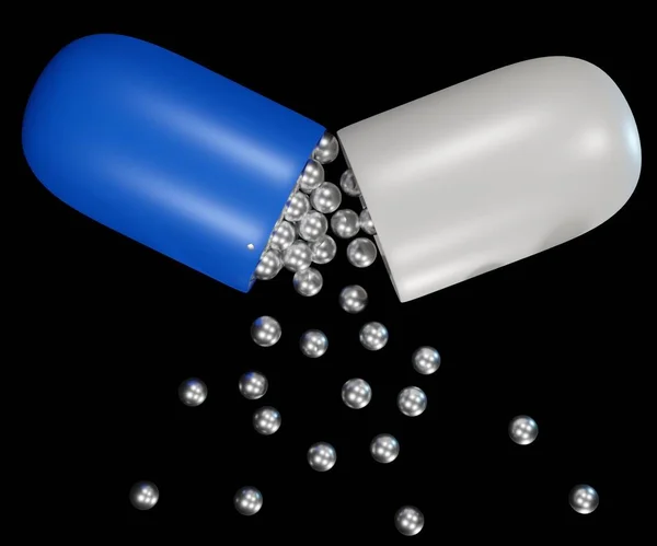 Metallic Nanomedicine Silver Ball Capsule Drug Delivery System Rendering — Stock Photo, Image