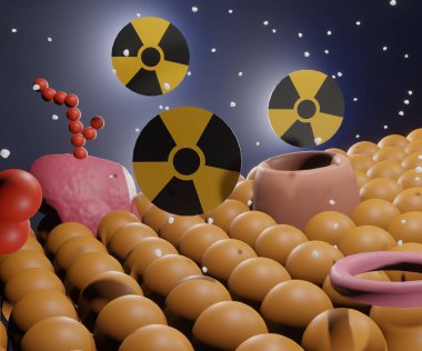 Theranostic radyofarmasötikler. Bir radyonüklit, bir hedefleme veya bağlanma molekülü 3d ile birleştirilmiştir.