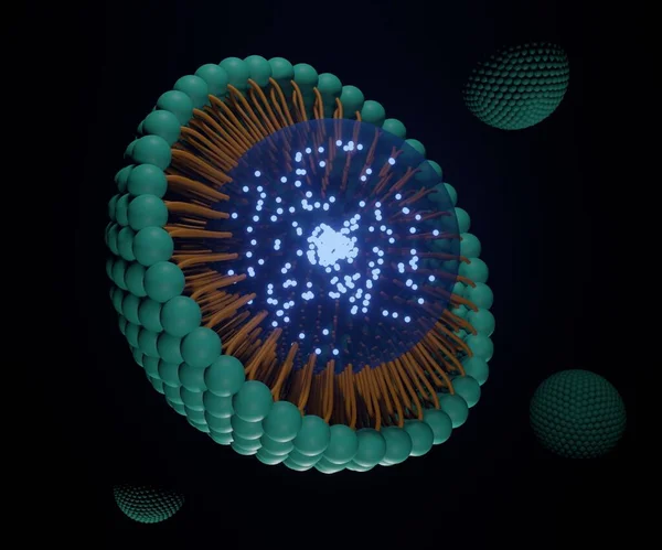 ナノドラッグキャリア3Dレンダリングを有する固体脂質ナノ粒子 — ストック写真