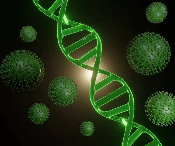 DNA strand as genetic codes with virus cells 3d rendering