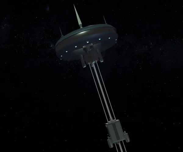 space elevator, a concept for lifting mass out of Earth\'s gravity well without using rockets in which an extremely strong cable extends from Earth\'s surface 3d rendering