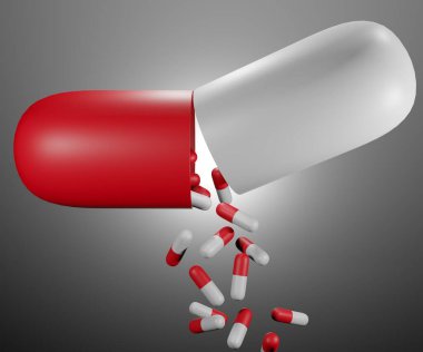 Uyuşturucu kapsülünün içindeki ilaç kapsülleri 3D görüntüleme