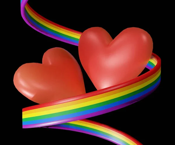 Isolated rainbow ribbon and heart 3d rendering