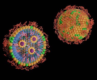 Isolated Lipid nanoparticles with PEG conjugated for targeted siRNA delivery 3d rendering