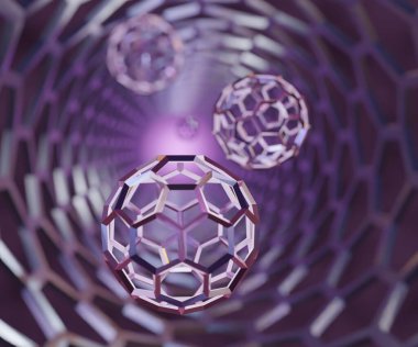 fullerene buckyballs inside of the carbon nanotube as drug delivery system  3d rendering clipart