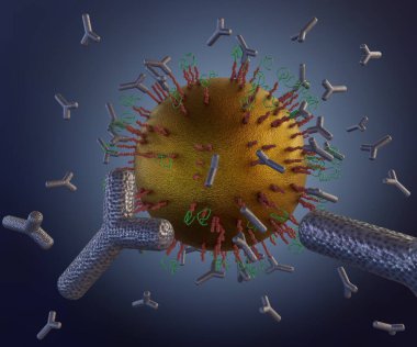 The gold nanoparticle with linker conjugates antibodies, proteins, peptides, ligands, and polymers for specific targeting cells 3d rendering