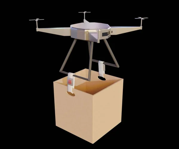 A delivery drone is an unmanned aerial vehicle used to transport packages 3d rendering