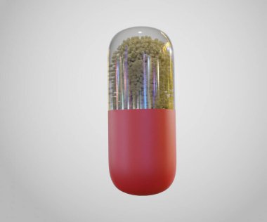 Nanomedicine or drugs inside of medicine capsule or pills 3d rendering