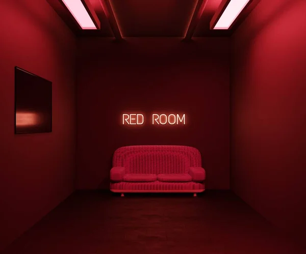 Red room with letter neon light on the wall 3d rendering