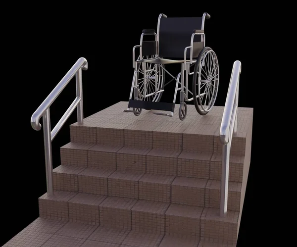 Isolated Wheelchair without the access to the stairs 3d rendering