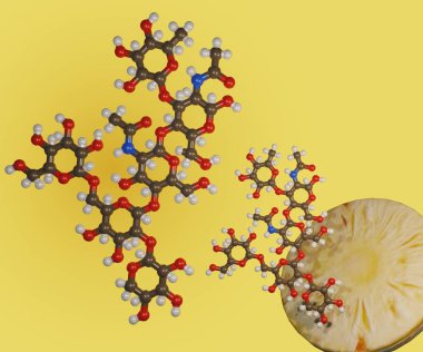 izole Bromelain molekülü 3D işleme ve dilimlenmiş ananas