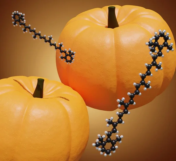 Ізольовані Гарбузи Предуктивний Вітамін Антиоксидантні Бета Каротинні Молекули Жовтому Тлі — стокове фото