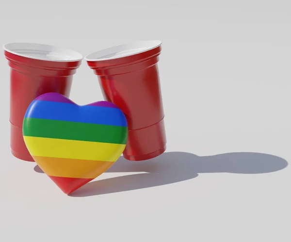 Σχήμα Καρδιάς Χρώμα Ουράνιο Τόξο Υπερηφάνεια Κόκκινο Κύπελλο Μετά Κόμμα — Φωτογραφία Αρχείου