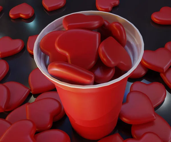 Μπύρα Πονγκ Κόκκινα Σχήματα Καρδιά Όρθια Και Πτώση Κόκκινα Φλιτζάνια — Φωτογραφία Αρχείου