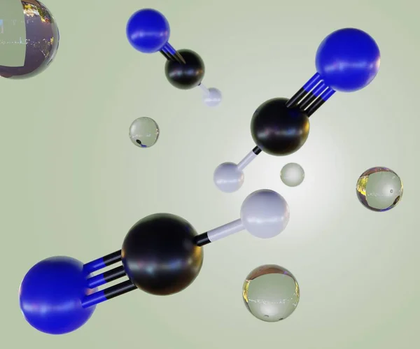 シアン化物は シアン化水素 Hcn 塩化シアノゲン シアン化ナトリウム Nacn シアン化カリウム Kcn などの無色の液体である 分子構造と透明な液滴3Dレンダリング — ストック写真