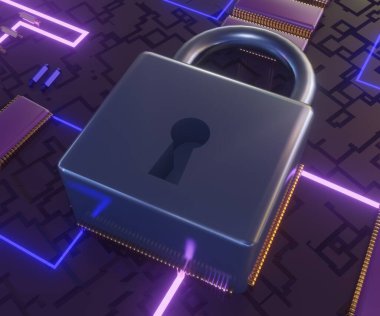 Ana karta kilitlenin. siber güvenlik teknolojisi 3D görüntüleme