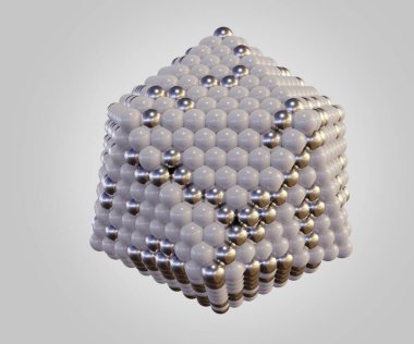 Beyaz arkaplandaki izole Icosphere nano partikülleri 3D görüntüleme