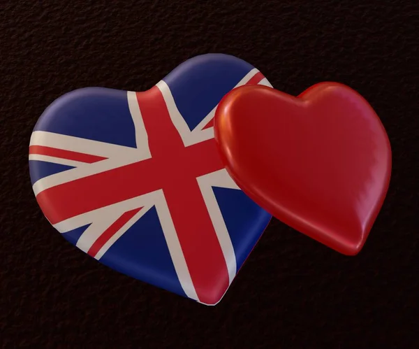 Флаг Соединенного Королевства Форме Сердца Другой Красной Формы Сердца Рендеринг — стоковое фото