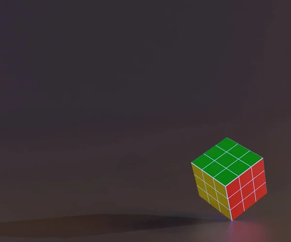 Isolato Risolto Puzzle Cubo Sfondo Nero Rendering — Foto Stock
