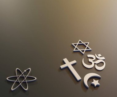 İzole edilmiş ateist ve diğer dinlerin sembolleri 3D