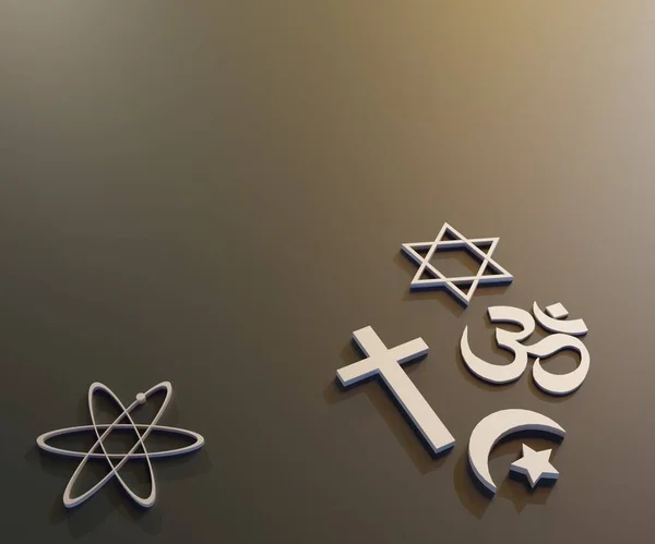 Isolated atheist and other religion\'s symbols 3d rendering