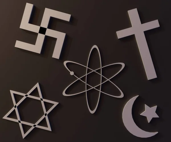 Izolowany Ateista Inne Symbole Religii Renderowania — Zdjęcie stockowe